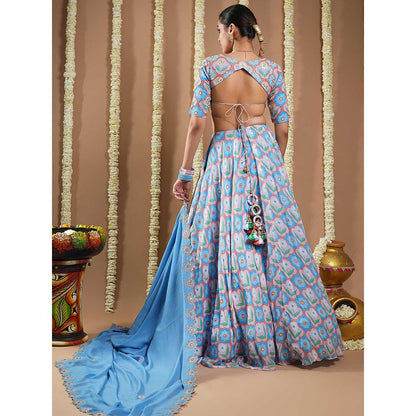 AHI Clothing Endless Sky Blue Printed Lehenga with Choli and Dupatta