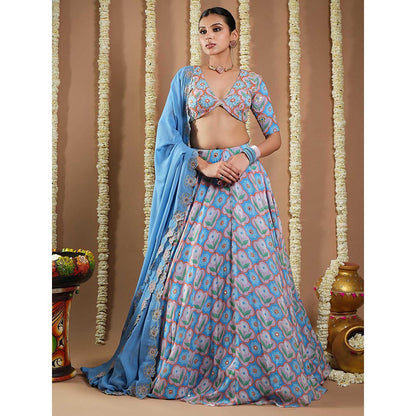 AHI Clothing Endless Sky Blue Printed Lehenga with Choli and Dupatta