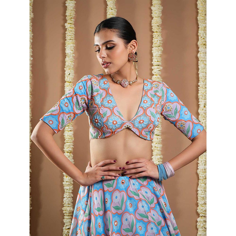AHI Clothing Endless Sky Blue Printed Lehenga with Choli and Dupatta