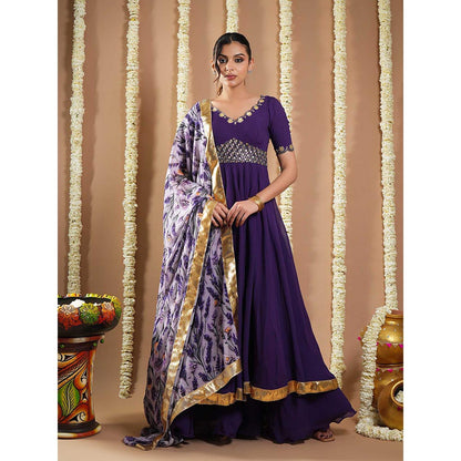 AHI Clothing Dark Purple Georgette Anarkali Kurta with Palazzo and Dupatta