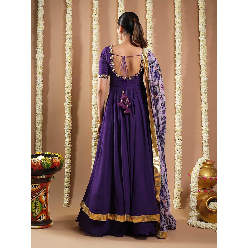 AHI Clothing Dark Purple Georgette Anarkali Kurta with Palazzo and Dupatta