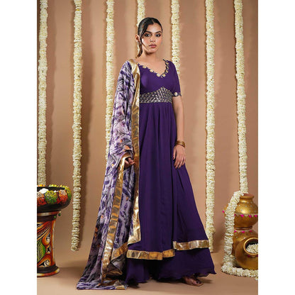AHI Clothing Dark Purple Georgette Anarkali Kurta with Palazzo and Dupatta