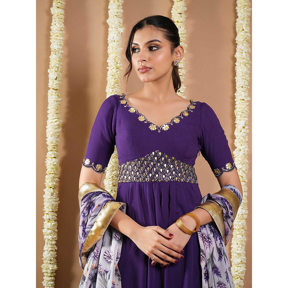 AHI Clothing Dark Purple Georgette Anarkali Kurta with Palazzo and Dupatta