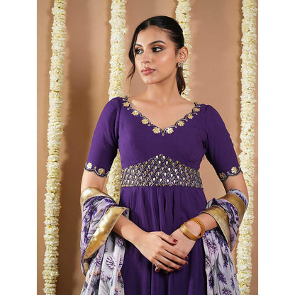 AHI Clothing Dark Purple Georgette Anarkali Kurta with Palazzo and Dupatta