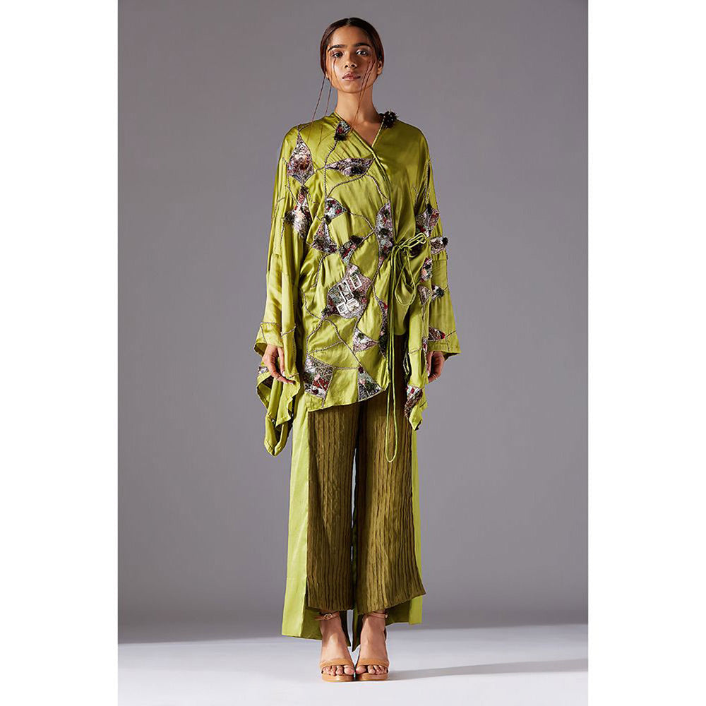 A Humming Way Shrubbery Kimono Top With Corrugated Colorblocked Pants