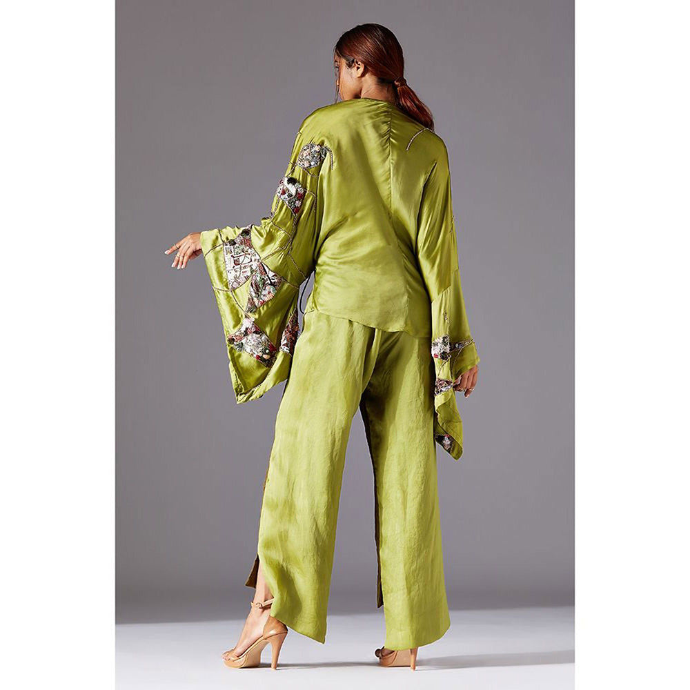 A Humming Way Shrubbery Kimono Top With Corrugated Colorblocked Pants