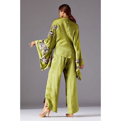 A Humming Way Shrubbery Kimono Top With Corrugated Colorblocked Pants