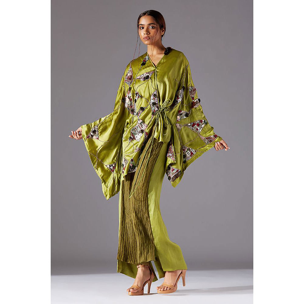 A Humming Way Shrubbery Kimono Top With Corrugated Colorblocked Pants
