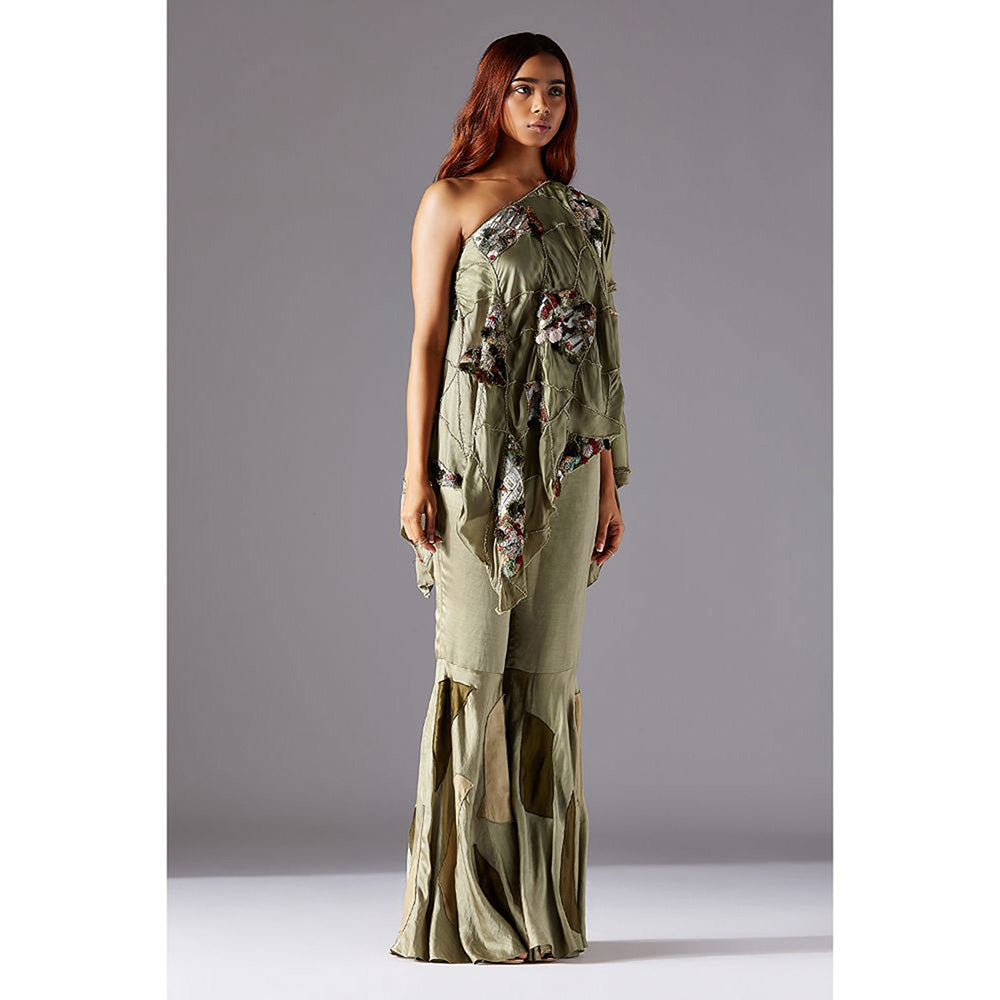 A Humming Way Topiary One Shoulder Cape With Mesa Sharara