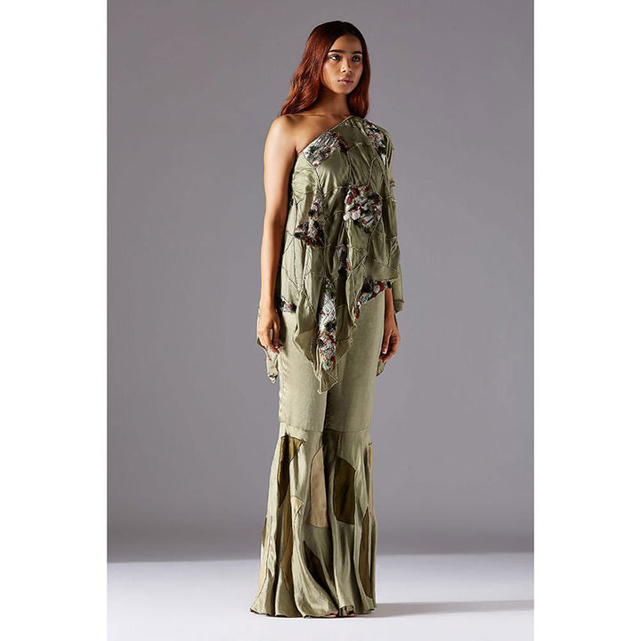 A Humming Way Topiary One Shoulder Cape With Mesa Sharara