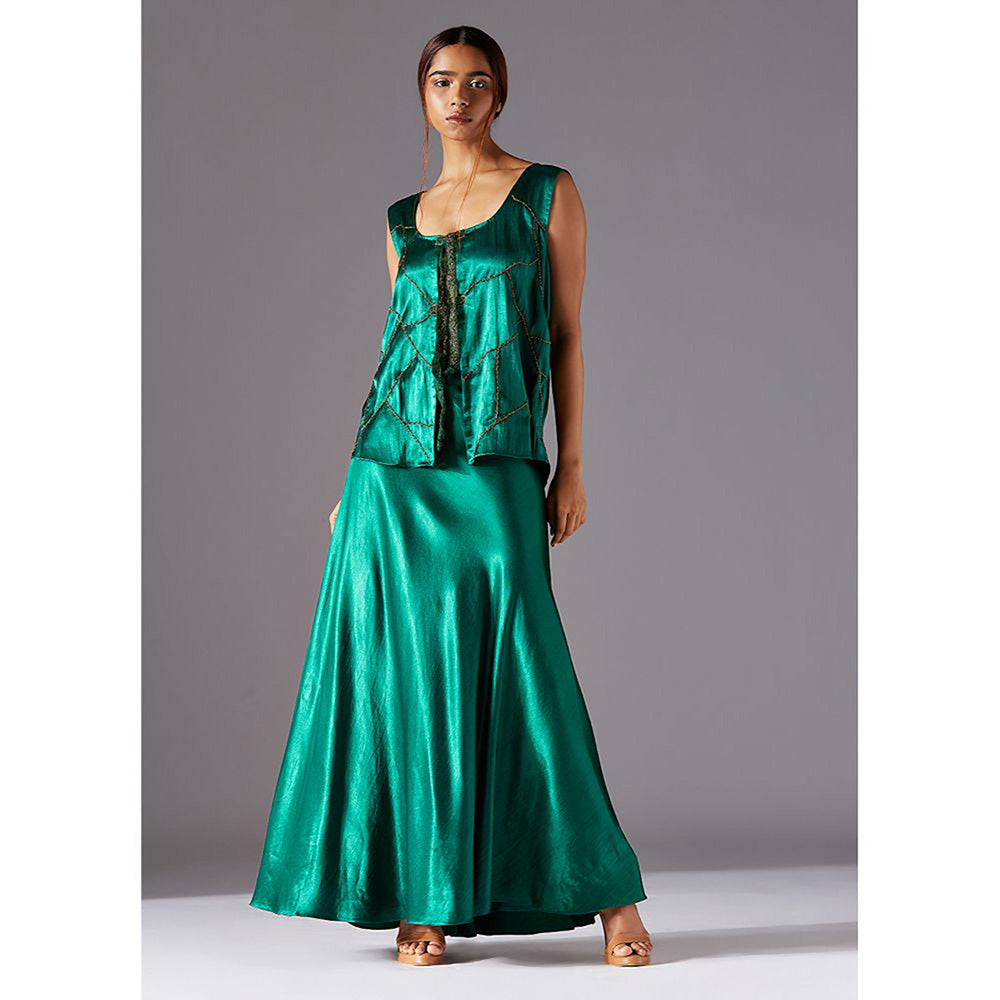 A Humming Way Topographic Tie-up Jacket With Flared Skirt