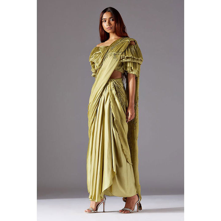 A Humming Way Gill Fungi Blouse With Draped Lungi Skirt and Living Stole- Dupatta