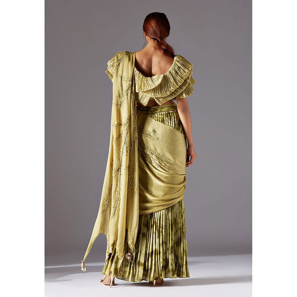 A Humming Way Gill Fungi Blouse With Marsh-Scapes Pleated Skirt and Living Stole- Dupatta