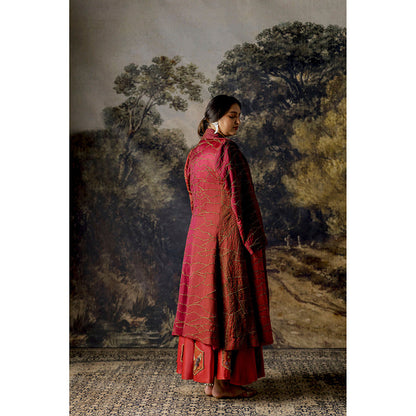 A Humming Way Namib Topographic Sherwani Coat, Valdivian Lehenga & Corset Blouse (Set of 3)