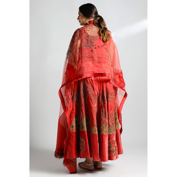 A Humming Way Valdivian Landscape Lehenga, Corset Blouse & Organza Dupatta (Set of 3)