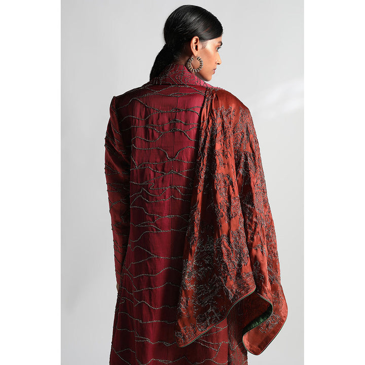 A Humming Way Namib Topographic Sherwani Overcoat, Namib Jumpsuit & Stole (Set of 3)