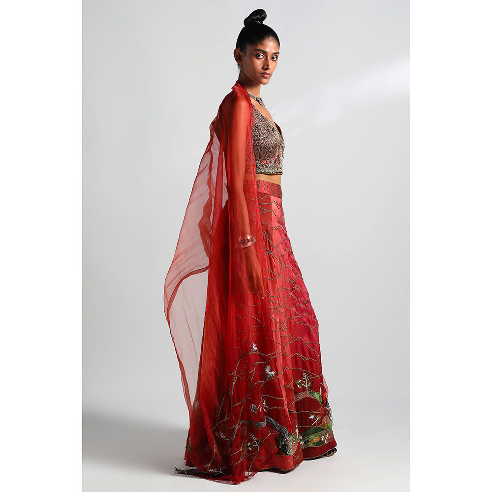 A Humming Way Valdivian Landscape Lehenga, Blouse & Dupatta (Set of 3)