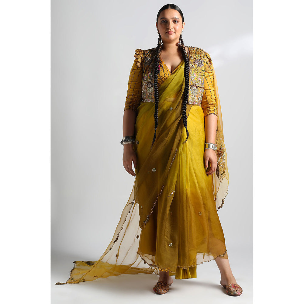 A Humming Way Paro Saree, Blouse & Cropped Jacket with Stitched Blouse