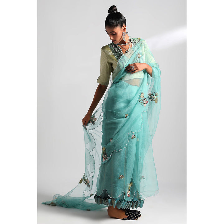 A Humming Way Nilgiris Saree with Chanderi Tissue Blouse with Stitched Blouse