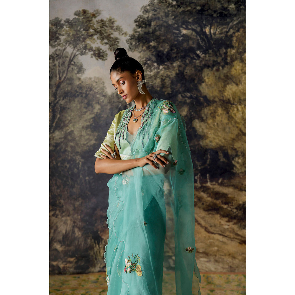 A Humming Way Nilgiris Saree with Chanderi Tissue Blouse with Stitched Blouse