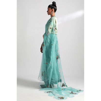 A Humming Way Nilgiris Saree with Chanderi Tissue Blouse with Stitched Blouse