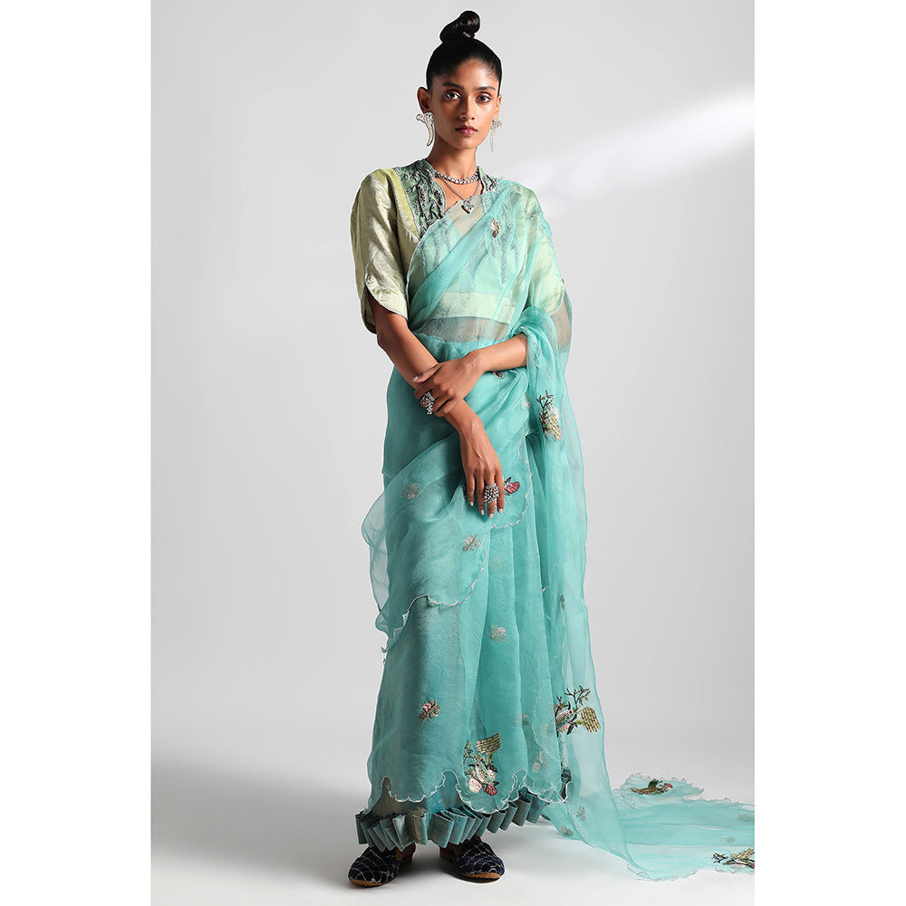 A Humming Way Nilgiris Saree with Chanderi Tissue Blouse with Stitched Blouse