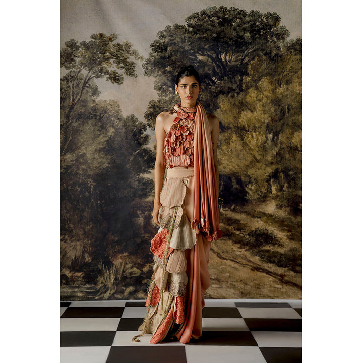 A Humming Way Mima Mounds Top, Rosenberg Saree & Pink Laurel Leaf Belt with Stitched Blouse