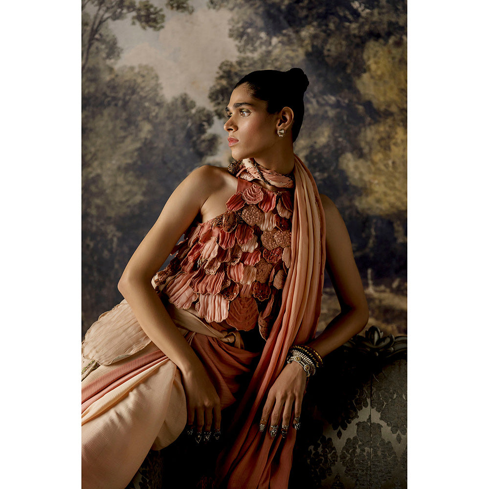 A Humming Way Mima Mounds Top, Rosenberg Saree & Pink Laurel Leaf Belt with Stitched Blouse