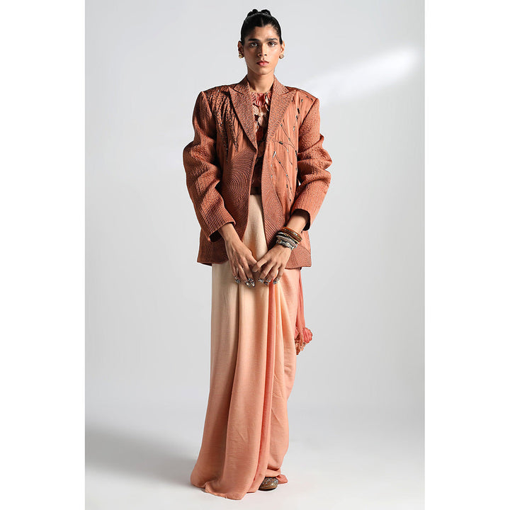 A Humming Way Mima Mounds Top, Rosenberg Saree & Jaisalmer Jacket with Stitched Blouse