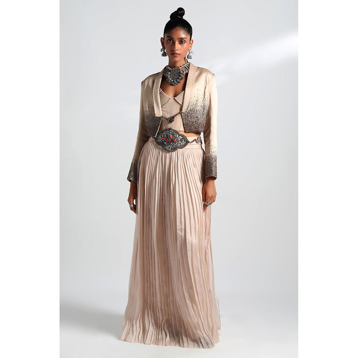 A Humming Way Nargis Jacket, Pleated Lehenga, Corset & Belt (Set of 4)