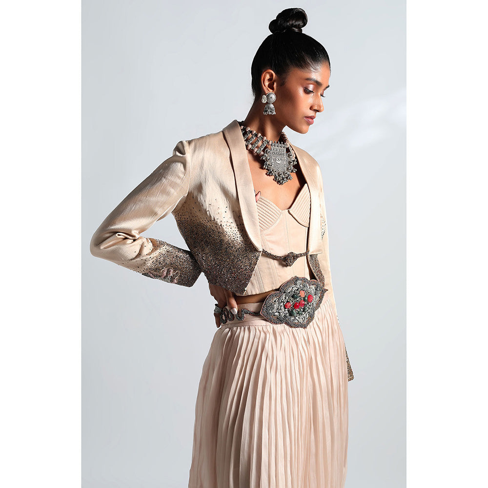 A Humming Way Nargis Jacket, Pleated Lehenga, Corset & Belt (Set of 4)