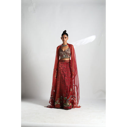 A Humming Way Namib Topographic Lehenga, Metallic Blouse & Dupatta (Set of 3)