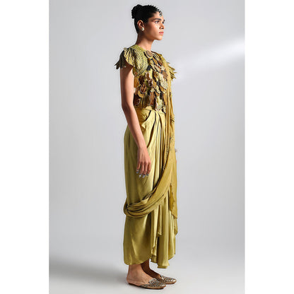 A Humming Way Mima Mounds Top, Draped Skirt & Living Stole/Dupatta (Set of 3)