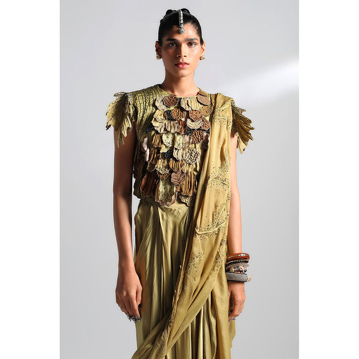 A Humming Way Mima Mounds Top, Draped Skirt & Living Stole/Dupatta (Set of 3)