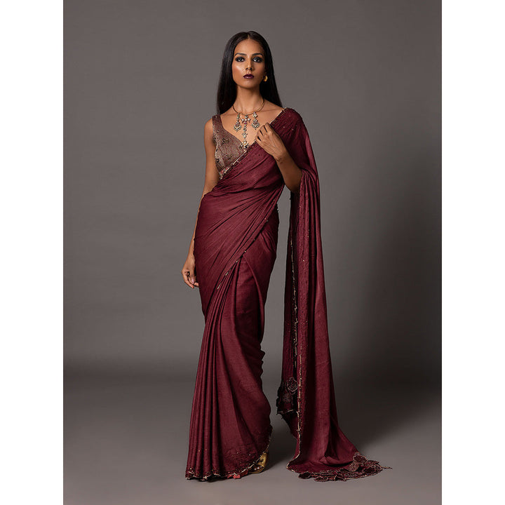 A Humming Way Namib Maroon Beaded Saree with Blouse