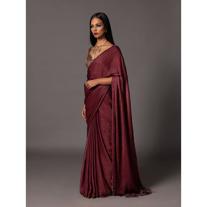 A Humming Way Namib Maroon Beaded Saree with Blouse