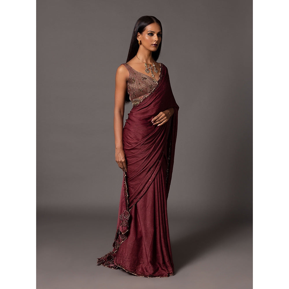 A Humming Way Namib Maroon Beaded Saree with Blouse