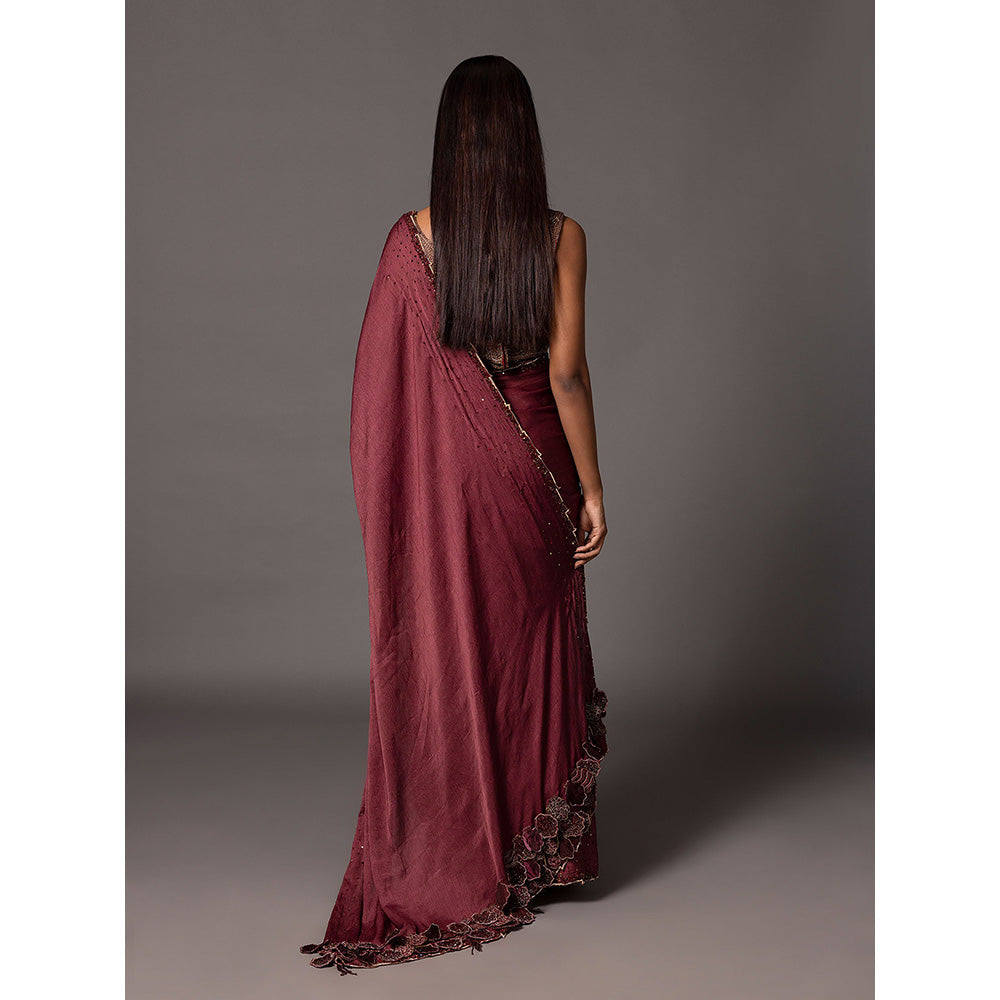 A Humming Way Namib Maroon Beaded Saree with Blouse