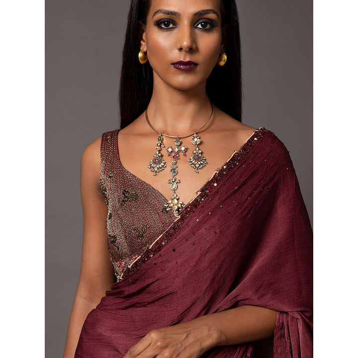 A Humming Way Namib Maroon Beaded Saree with Blouse