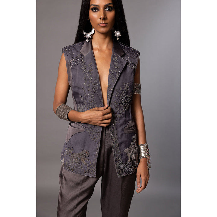 A Humming Way Shikhar Baugh Charcoal Jacket & Pant (Set of 2)