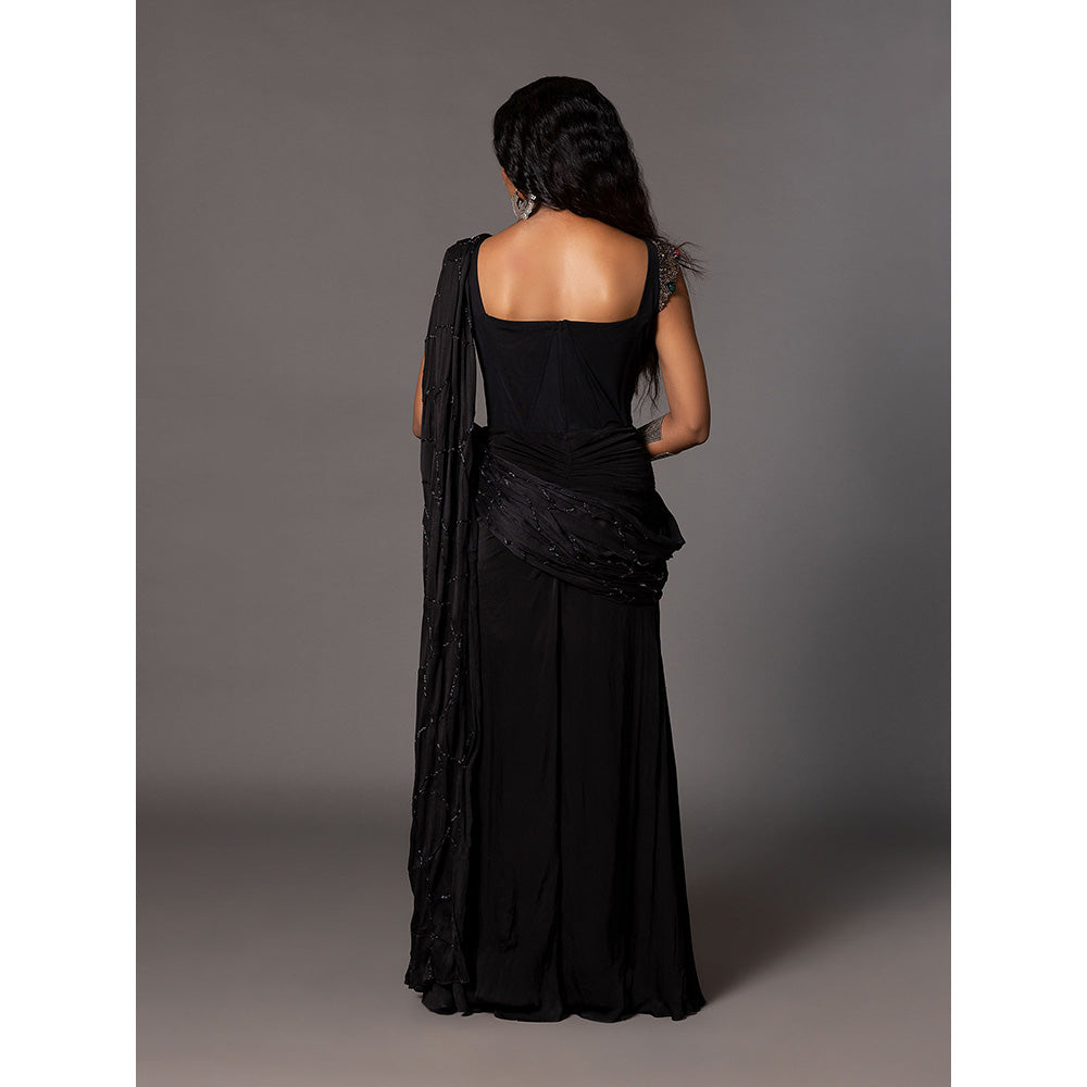 A Humming Way Kalbeliya Black Corset Pre-Draped Saree with Belt