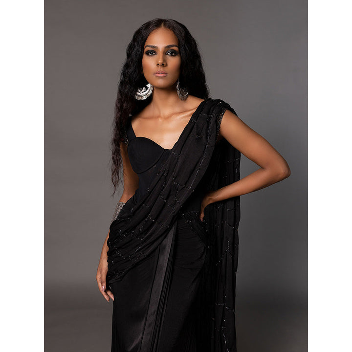 A Humming Way Kalbeliya Black Corset Pre-Draped Saree with Belt