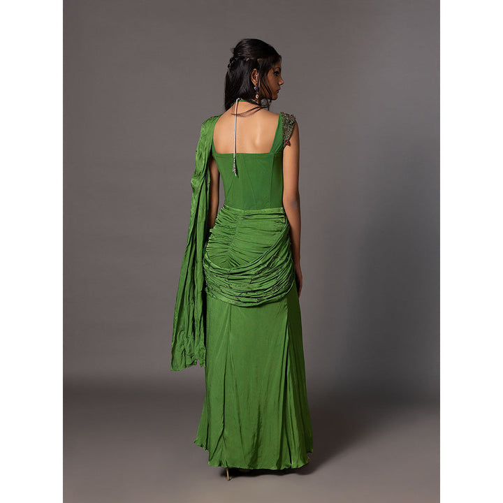 A Humming Way Kalbeliya Emerald Green Corset Saree with Belt