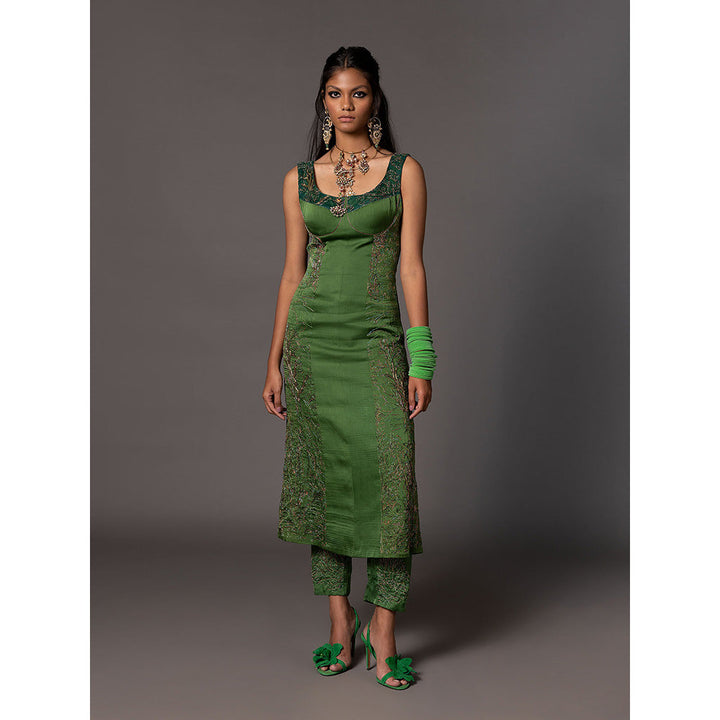 A Humming Way Jaipur Bagh Emerald Green Long Kurta and Pant (Set of 2)