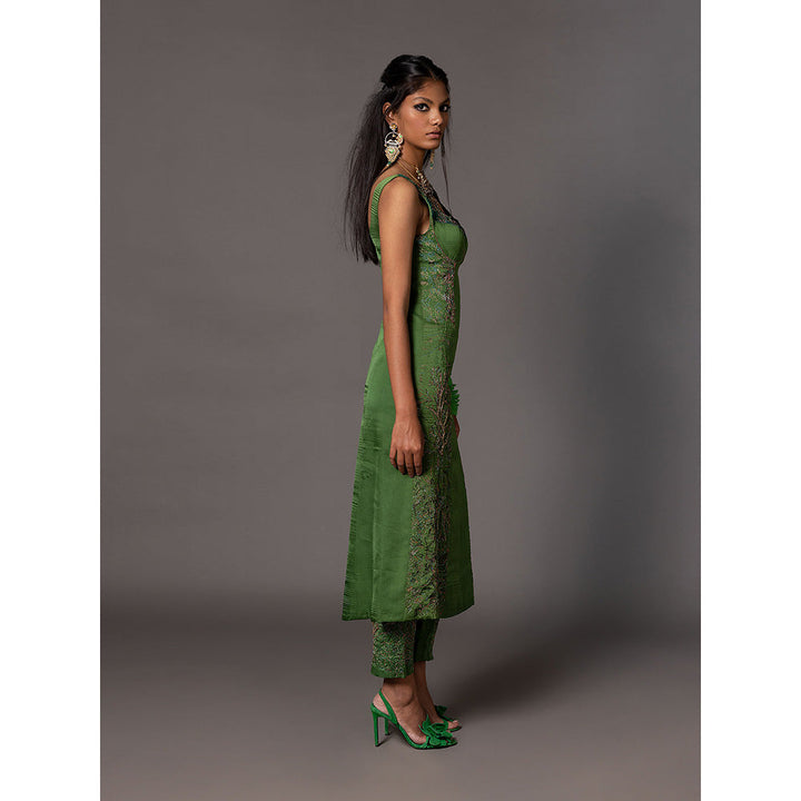 A Humming Way Jaipur Bagh Emerald Green Long Kurta and Pant (Set of 2)