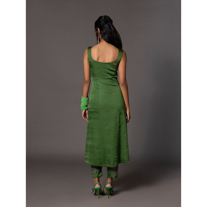 A Humming Way Jaipur Bagh Emerald Green Long Kurta and Pant (Set of 2)