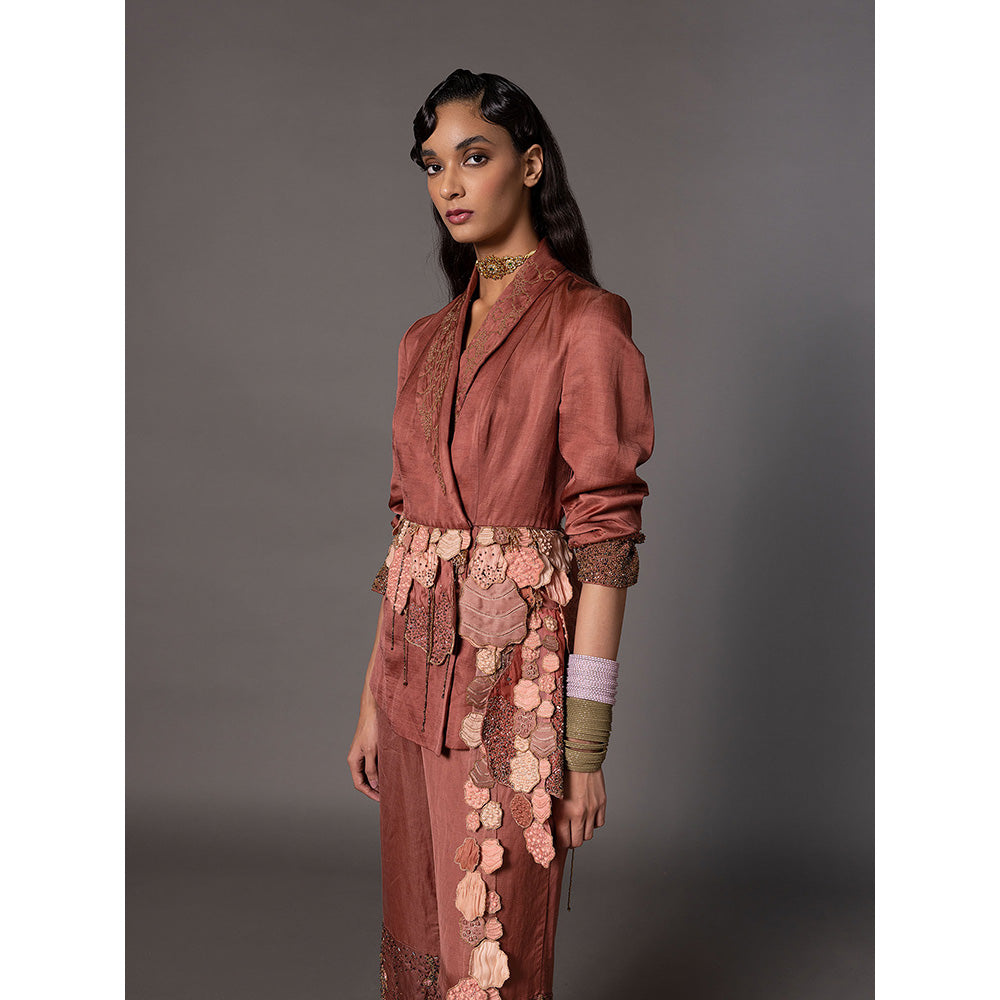 A Humming Way Desert Rose Terracotta Jacket with Sharara (Set of 2)