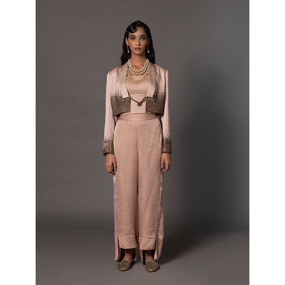 A Humming Way Tuxedo Beaded Jacket with Corset Top and Pant (Set of 3)