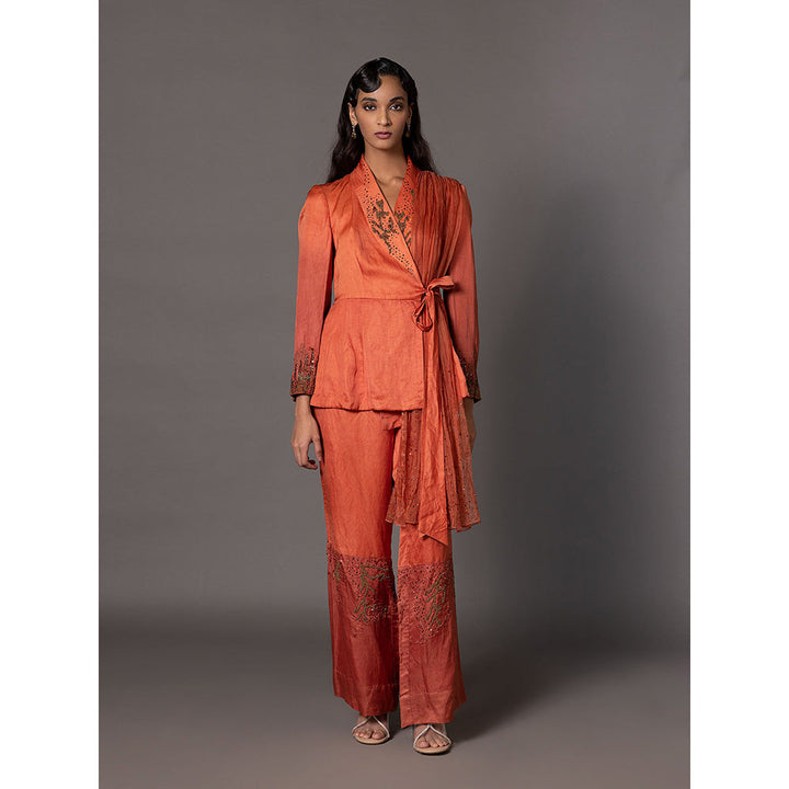 A Humming Way Gujri Rust Jacket with Beaded Pant (Set of 2)