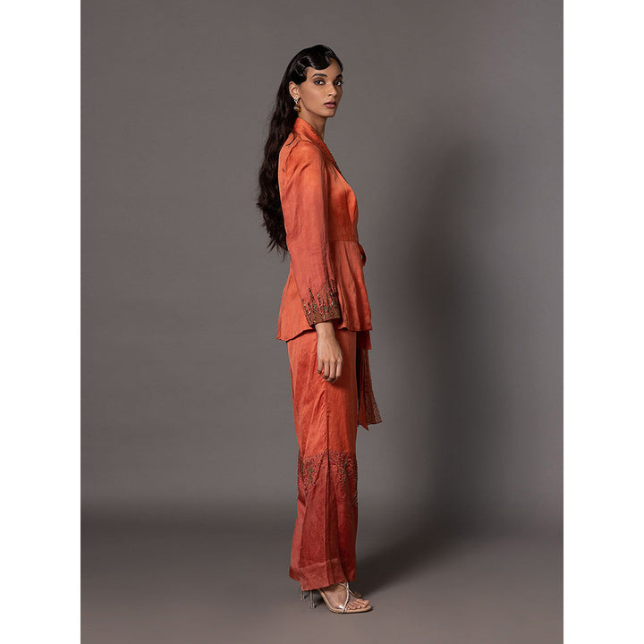 A Humming Way Gujri Rust Jacket with Beaded Pant (Set of 2)